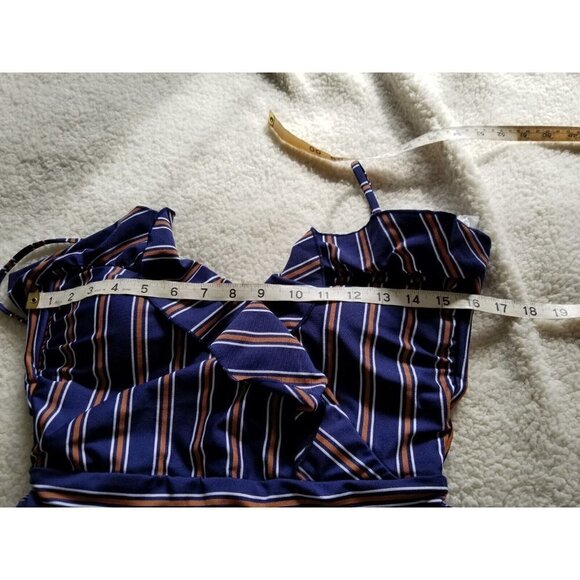 Isabella Rose Broadway One-Piece Navy Blue Multi Striped Women's Size L - Picture 10 of 15